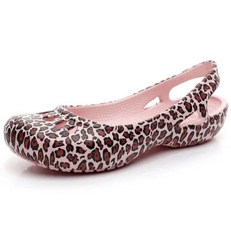 Women's Comfortable Sandals Lightweight Waterproof Jelly Flat Slingback - Leopard Print Pink