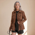 Women's Corduroy Utility Jacket Drawstring Waist Button-Down - Brown