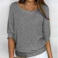 Women's Cotton Blend Sweater 3/4 Sleeve Oversized Knit Top - Gray