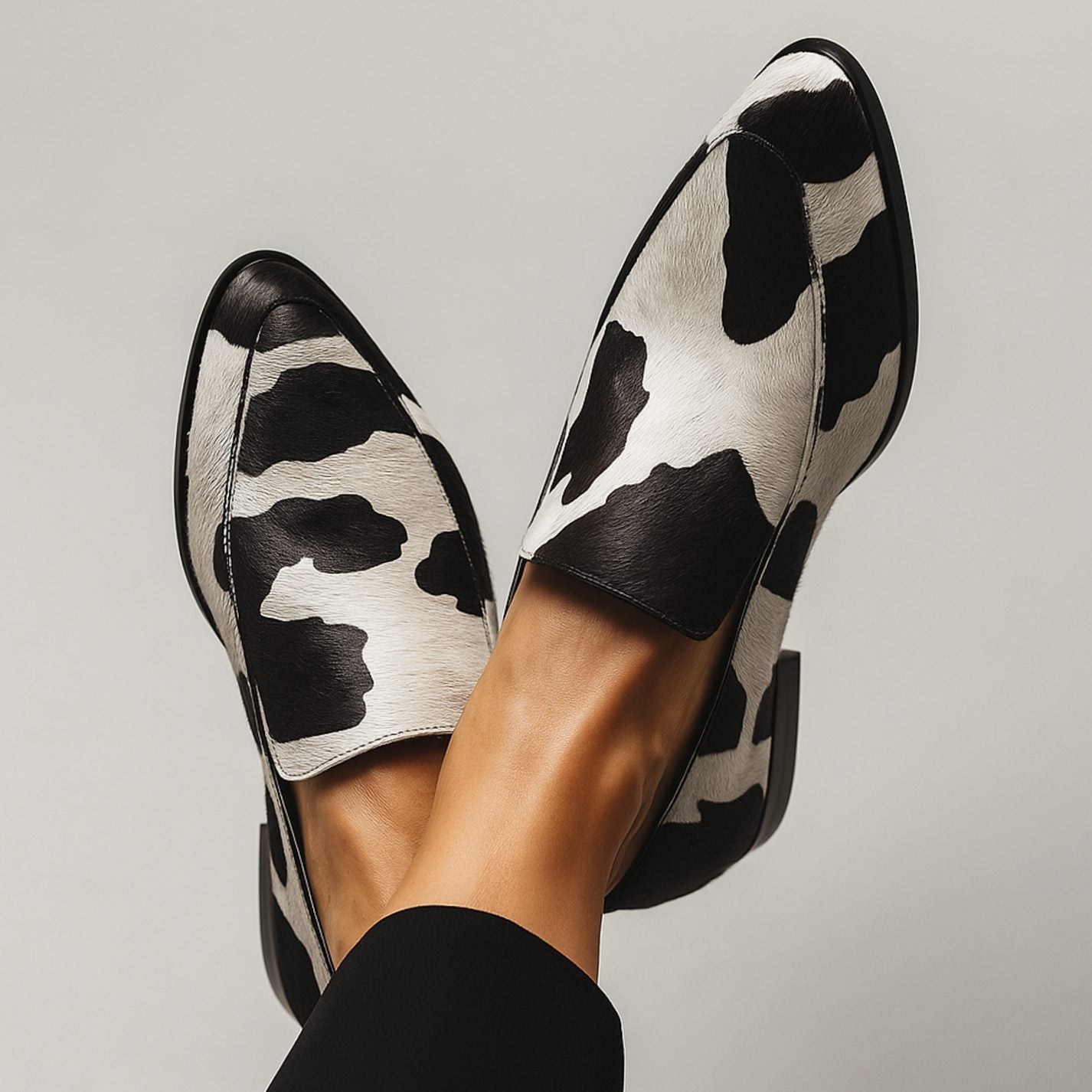 Women's Cow-Print Pointed-Toe Slip-On Modern Loafers