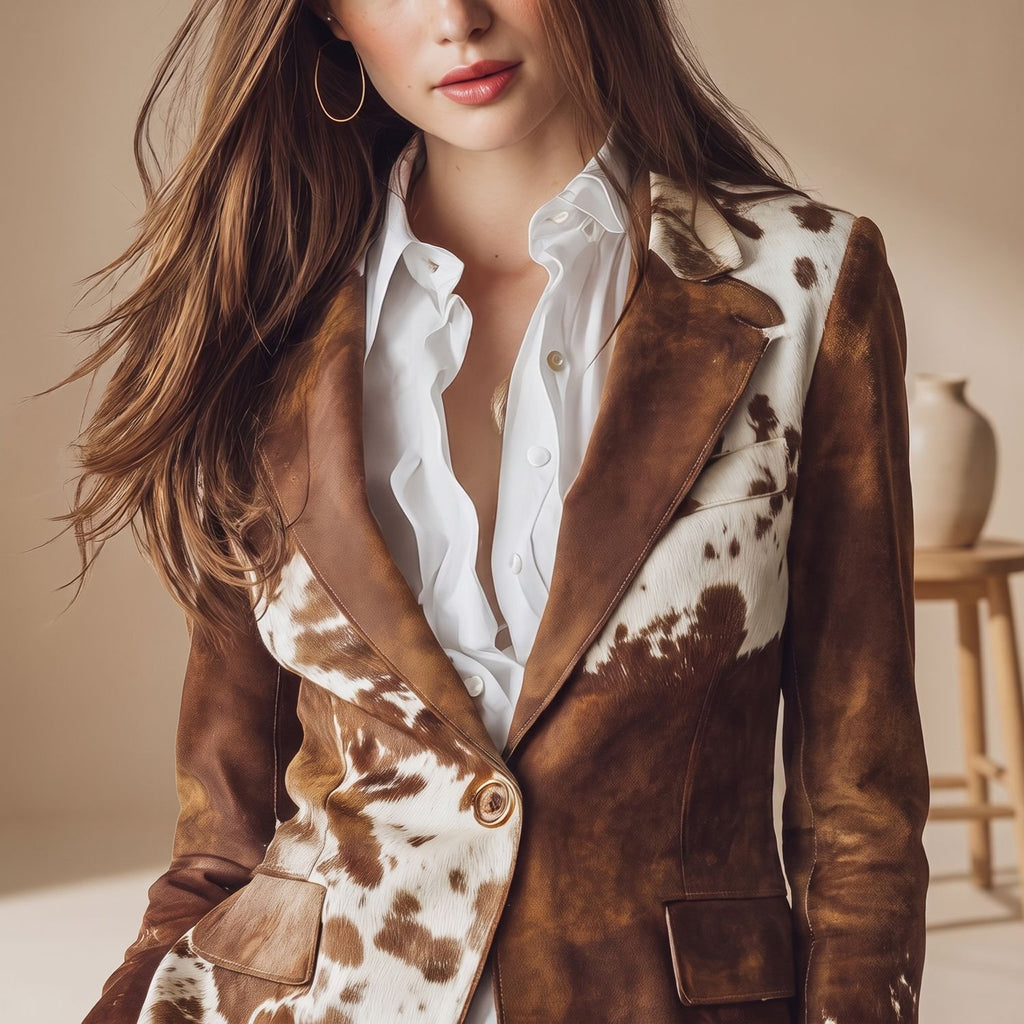Women's Cow Print Single-Button Structured Blazer