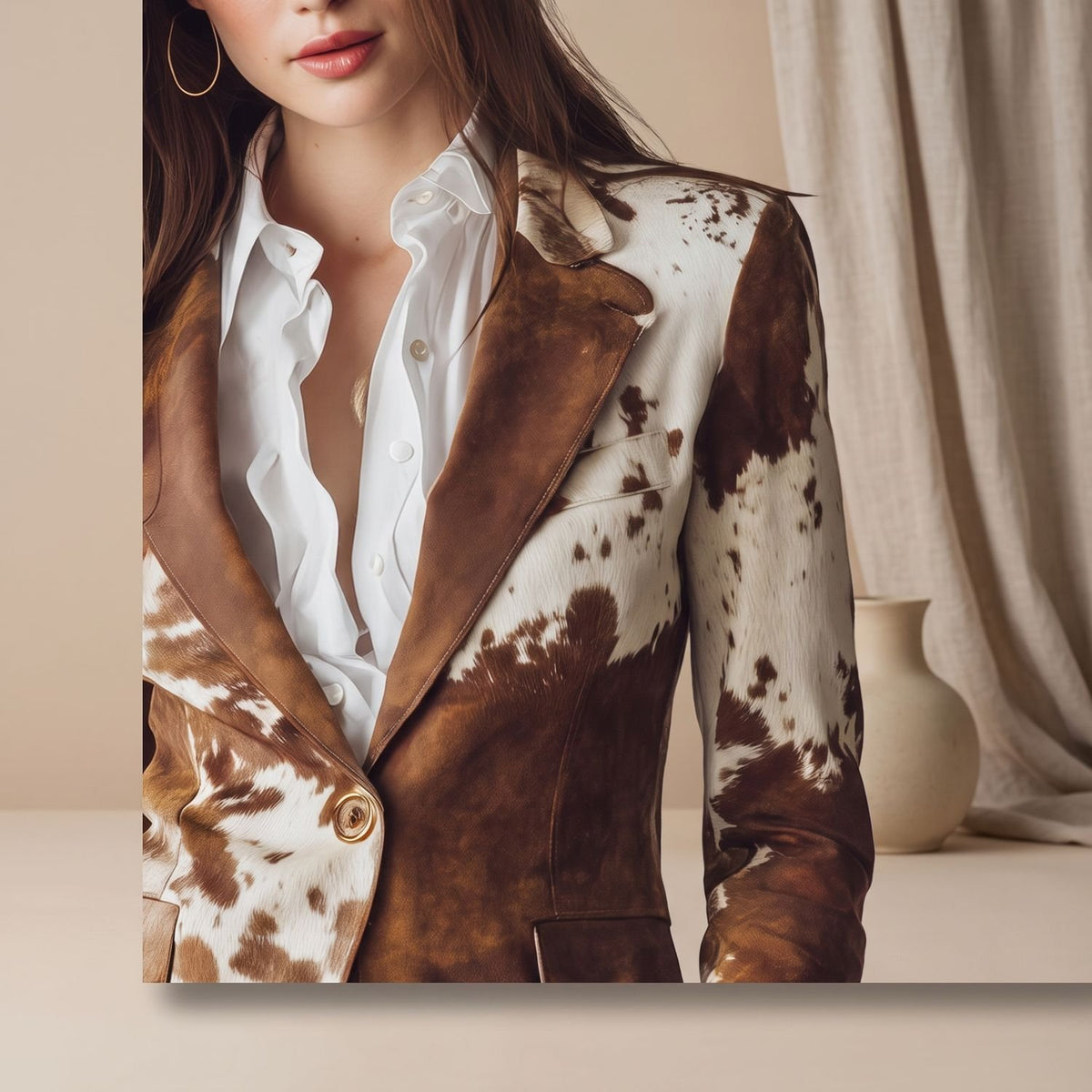 Women's Cow Print Single-Button Structured Blazer