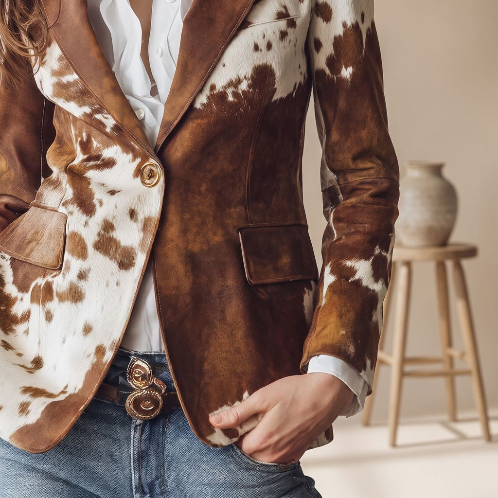 Women's Cow Print Single-Button Structured Blazer