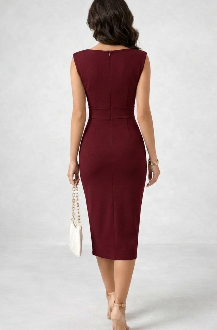 Women's Cowl Neck Sleeveless Fitted Midi Cocktail Dress