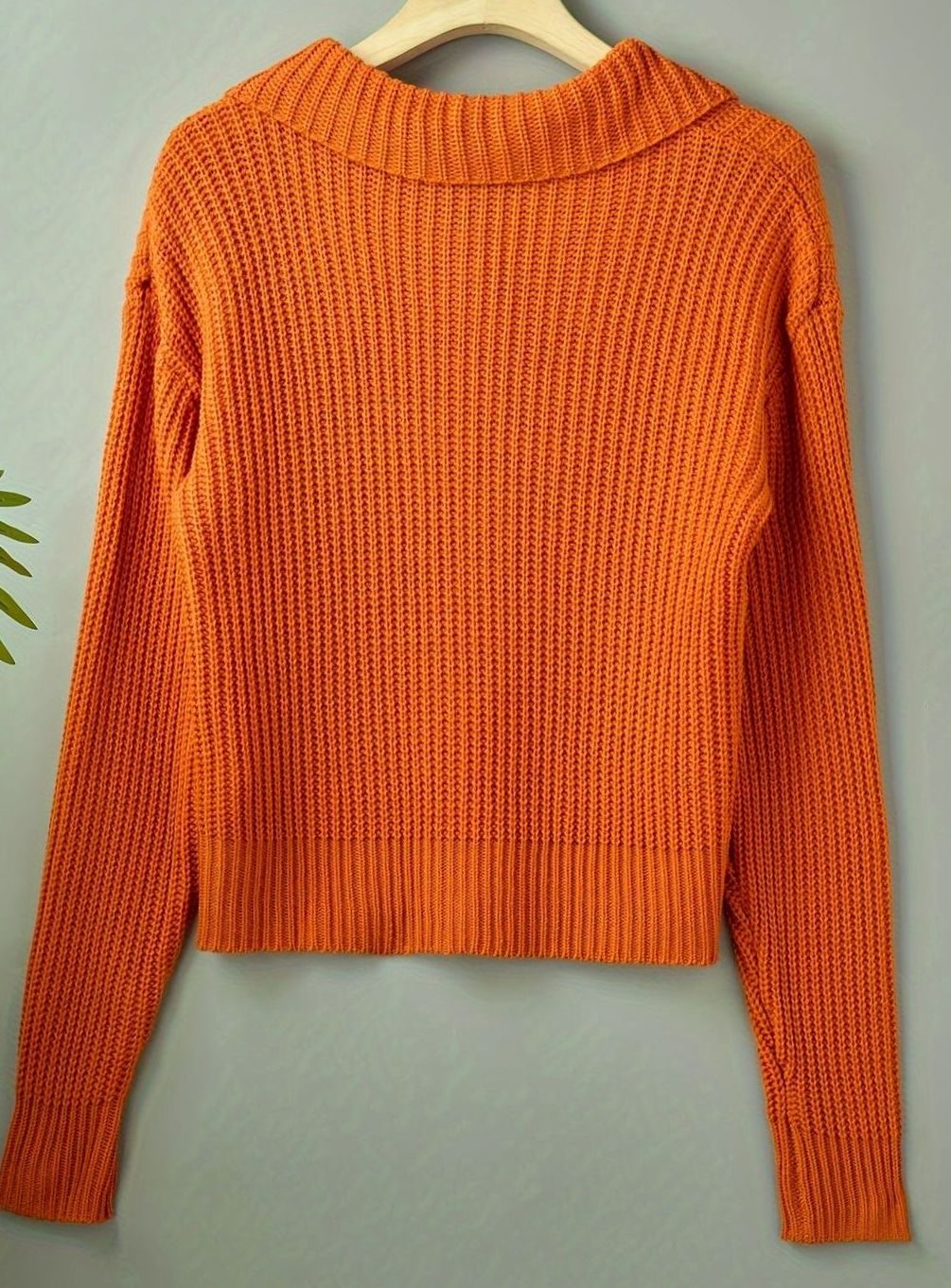 Women's Cozy Ribbed Knit Relaxed-Fit Pullover Sweater - Orange-Red