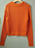Women's Cozy Ribbed Knit Relaxed-Fit Pullover Sweater - Orange-Red