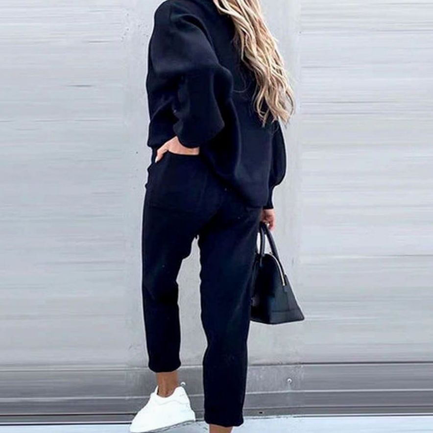Women's Cozy Two-Piece Tracksuit Outfit Relaxed Drawstring Jogger Set