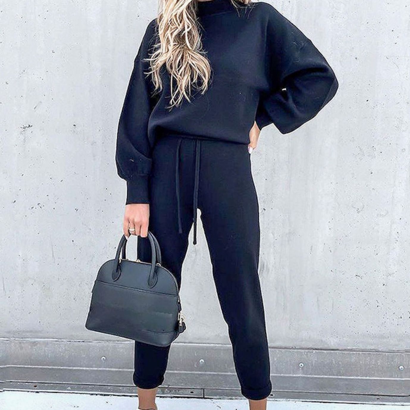 Women's Cozy Two-Piece Tracksuit Outfit Relaxed Drawstring Jogger Set - Blue
