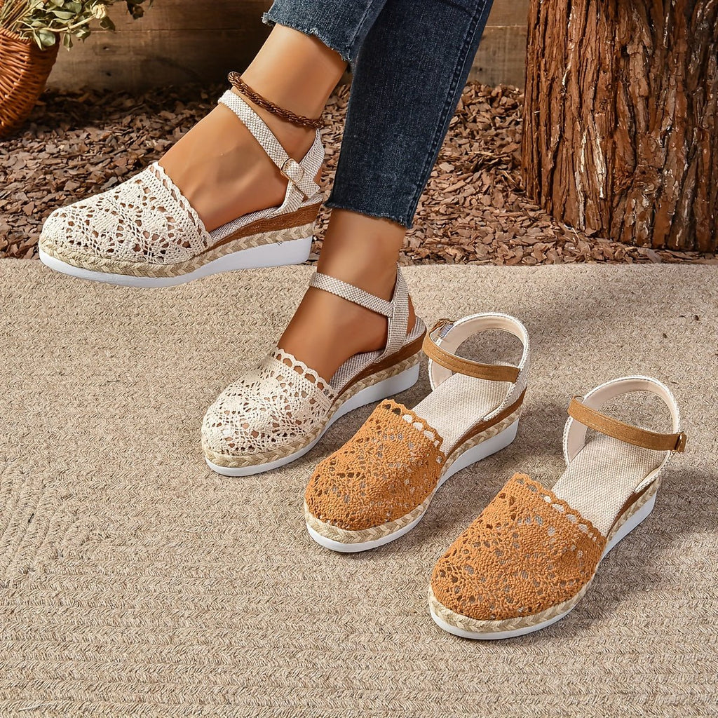 Women's Crochet Ankle-Strap Comfortable Sandals Espadrille Platform