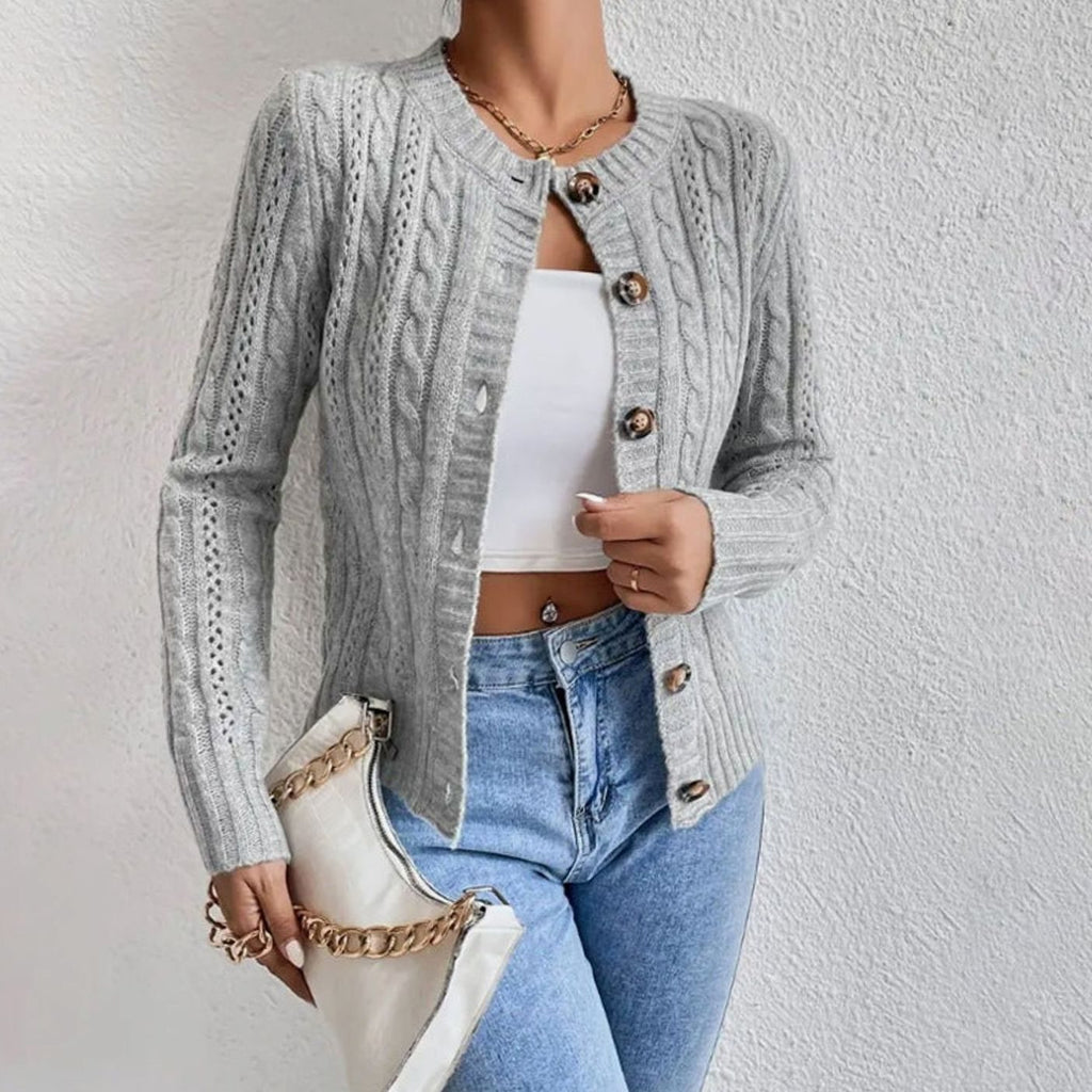 Women's Cropped Cable Knit Button-Front Cardigan - Gray