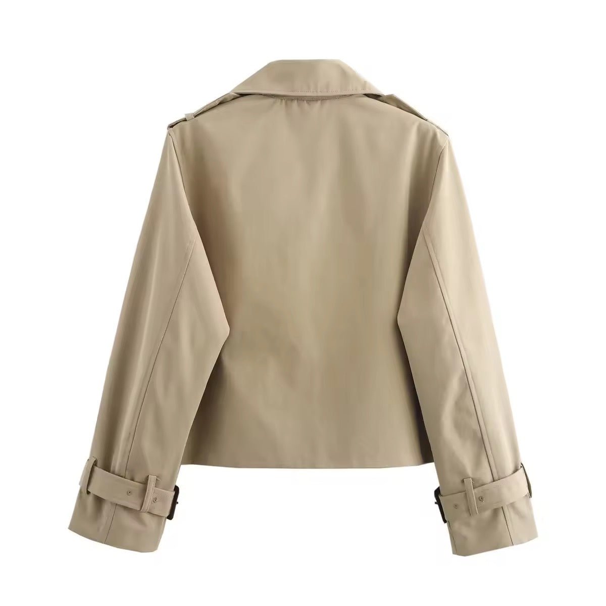 Women's Cropped Double-Breasted Trench Coat Buckle-Cuff Jacket