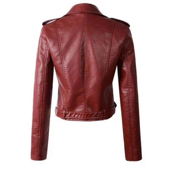 Women's Cropped Moto Zip-Up Faux Leather Jacket