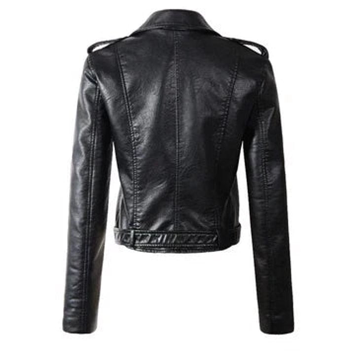 Women's Cropped Moto Zip-Up Faux Leather Jacket