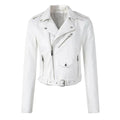 Women's Cropped Moto Zip-Up Faux Leather Jacket - White