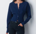 Women's Cropped Ribbed-Knit Button-Front Cardigan - Deep Blue