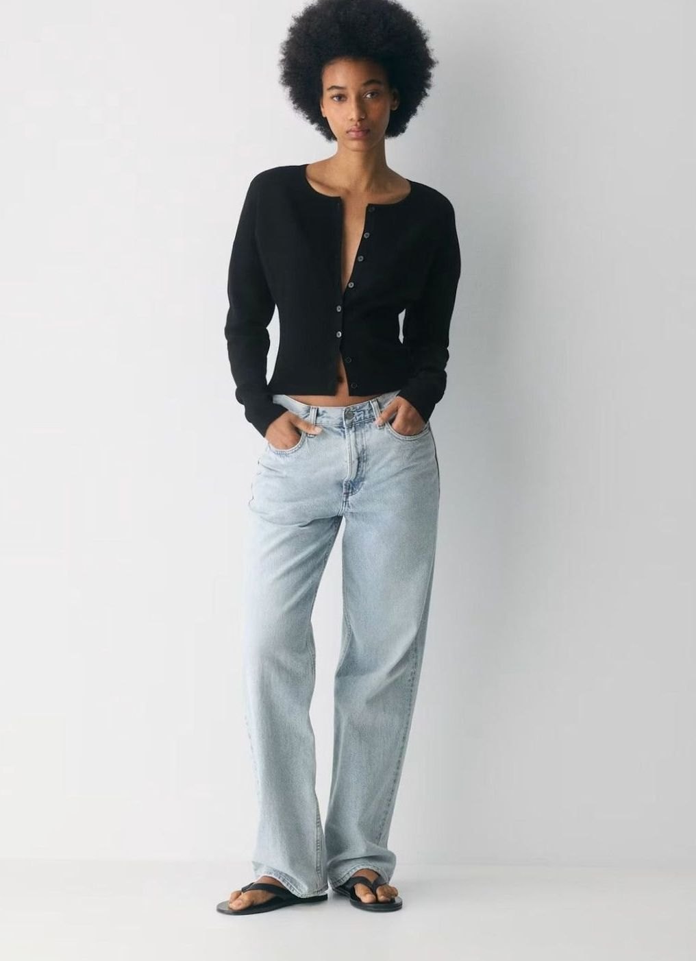 Women's Cropped Ribbed-Knit Button-Front Cardigan - Black