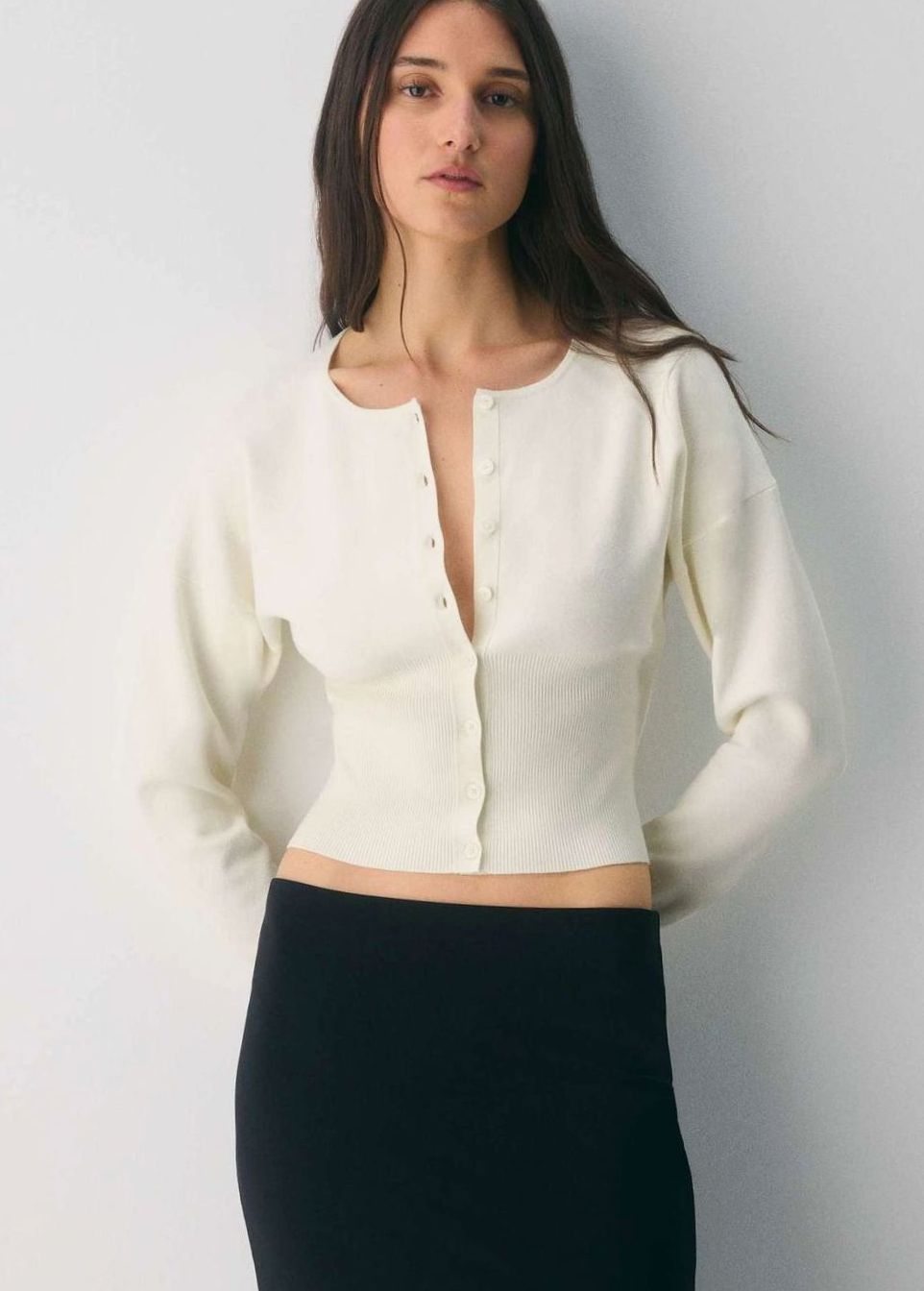 Women's Cropped Ribbed-Knit Button-Front Cardigan - Cream