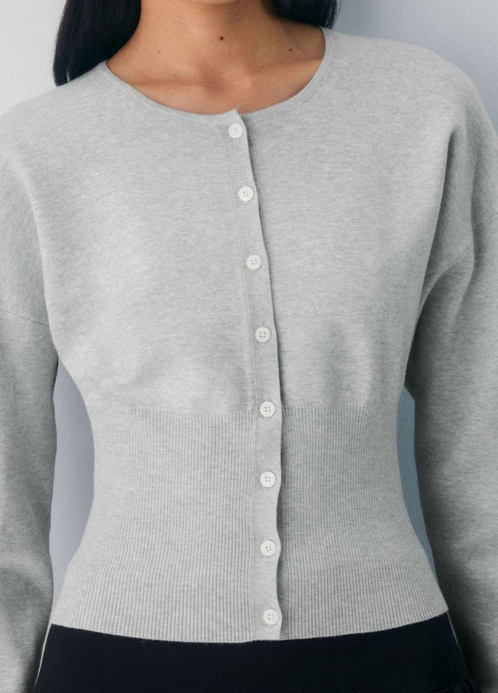 Women's Cropped Ribbed-Knit Button-Front Cardigan - Gray