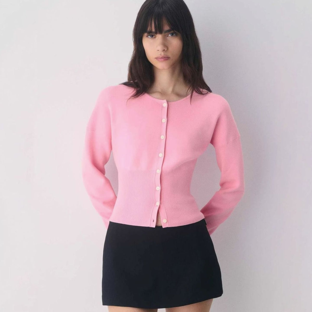 Women's Cropped Ribbed-Knit Button-Front Cardigan