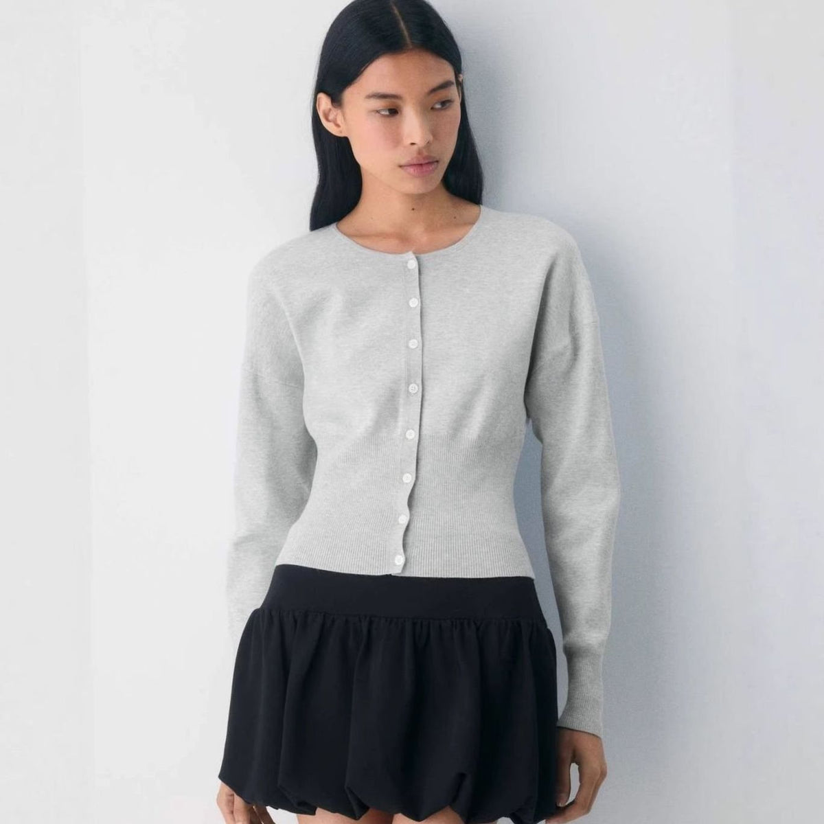 Women's Cropped Ribbed-Knit Button-Front Cardigan