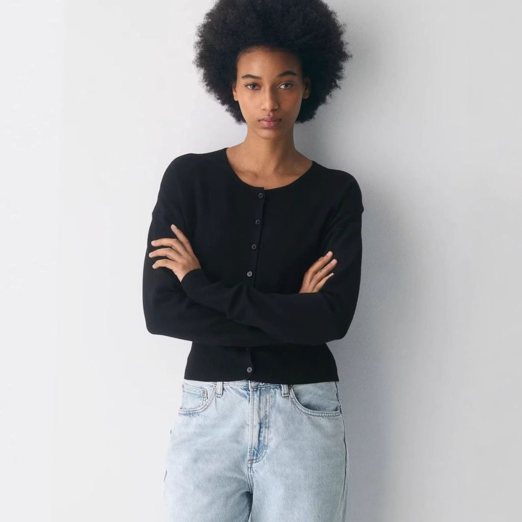 Women's Cropped Ribbed-Knit Button-Front Cardigan