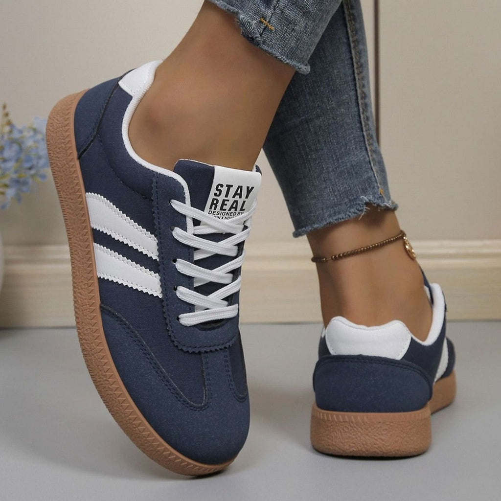 Women's Cushioned Lace-Up Retro Low-Top Fashion Sneakers - Blue