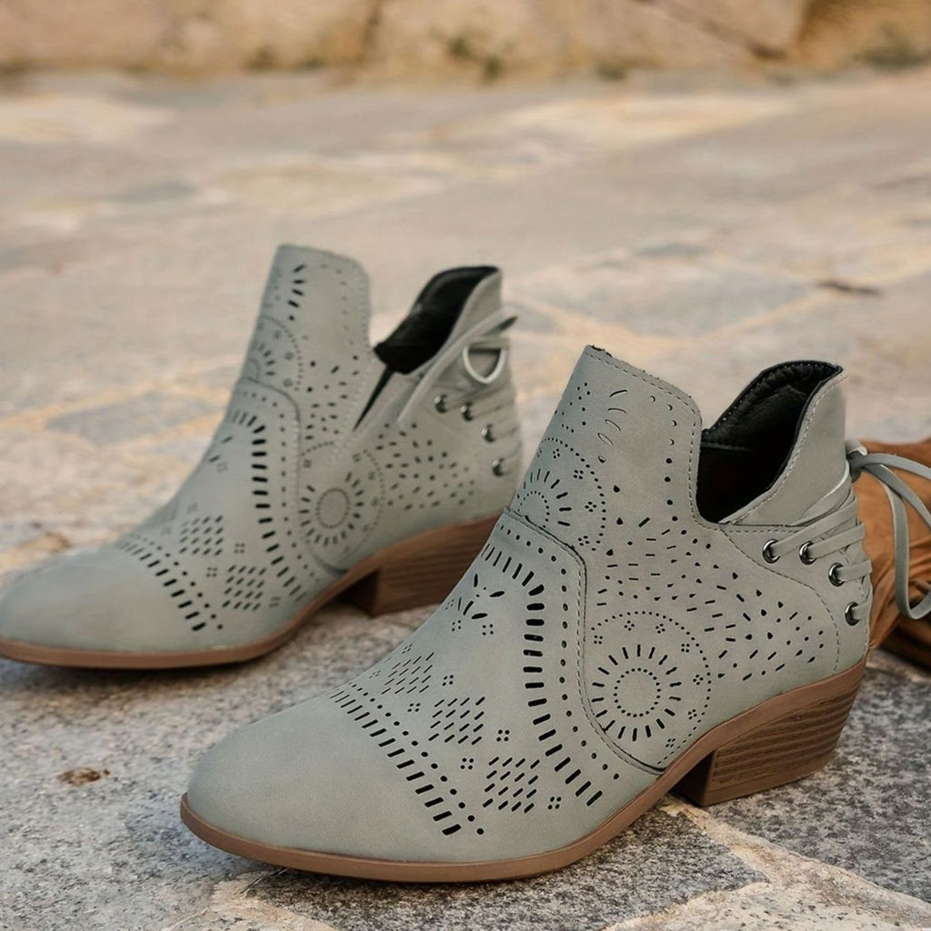 Women's Cutout Lace-Up Block Heel Ankle Boots