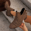 Women's Cutout Lace-Up Block Heel Ankle Boots - Dark Brown