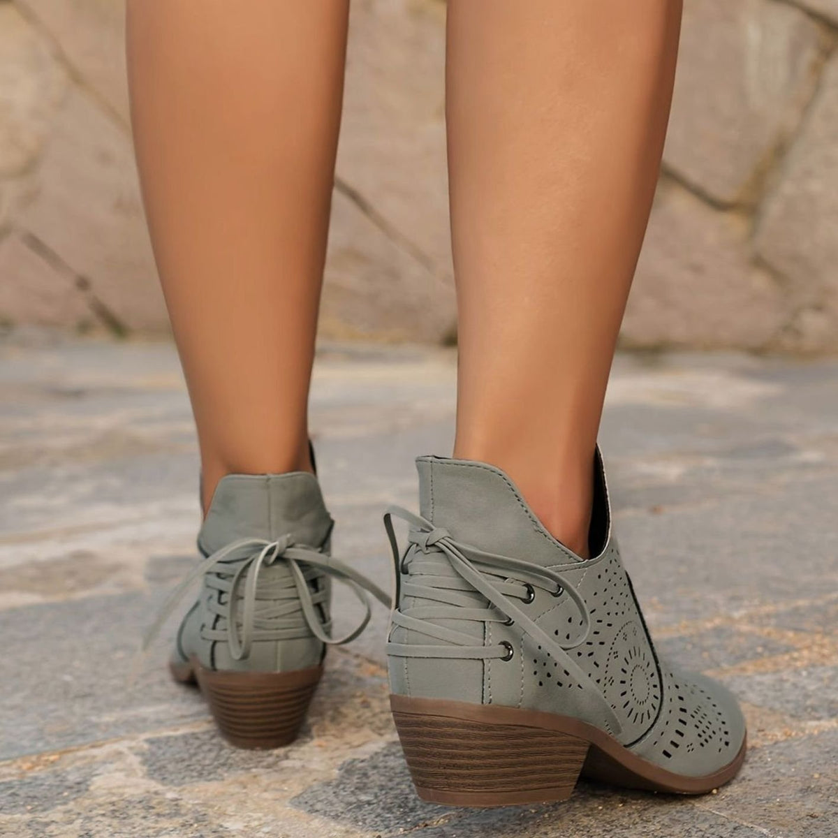 Women's Cutout Lace-Up Block Heel Ankle Boots