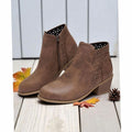 Women's Cutout Low-Heel Ankle Boots Side Zip Booties - Brown