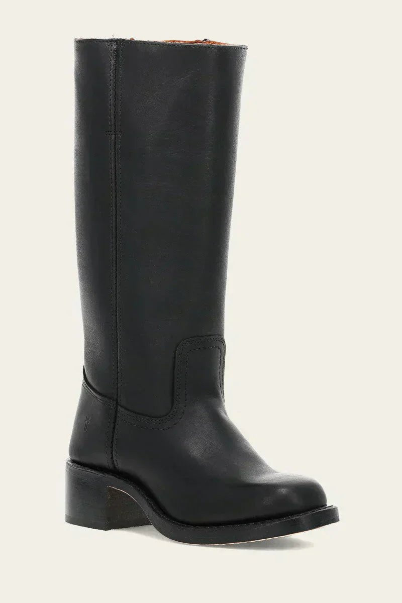 Women's Dark Brown Leather Knee-High Block-Heel Boots