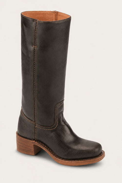 Women's Dark Brown Leather Knee-High Block-Heel Boots