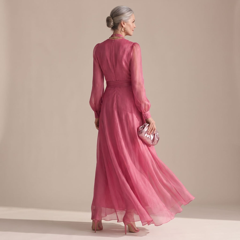 Women's Deep V-Neck Wrap Front Slit Maxi Dress