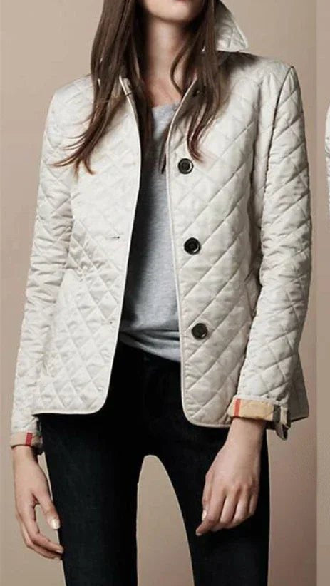 Women's Diamond-Quilted Button-Through Tailored Jacket - White