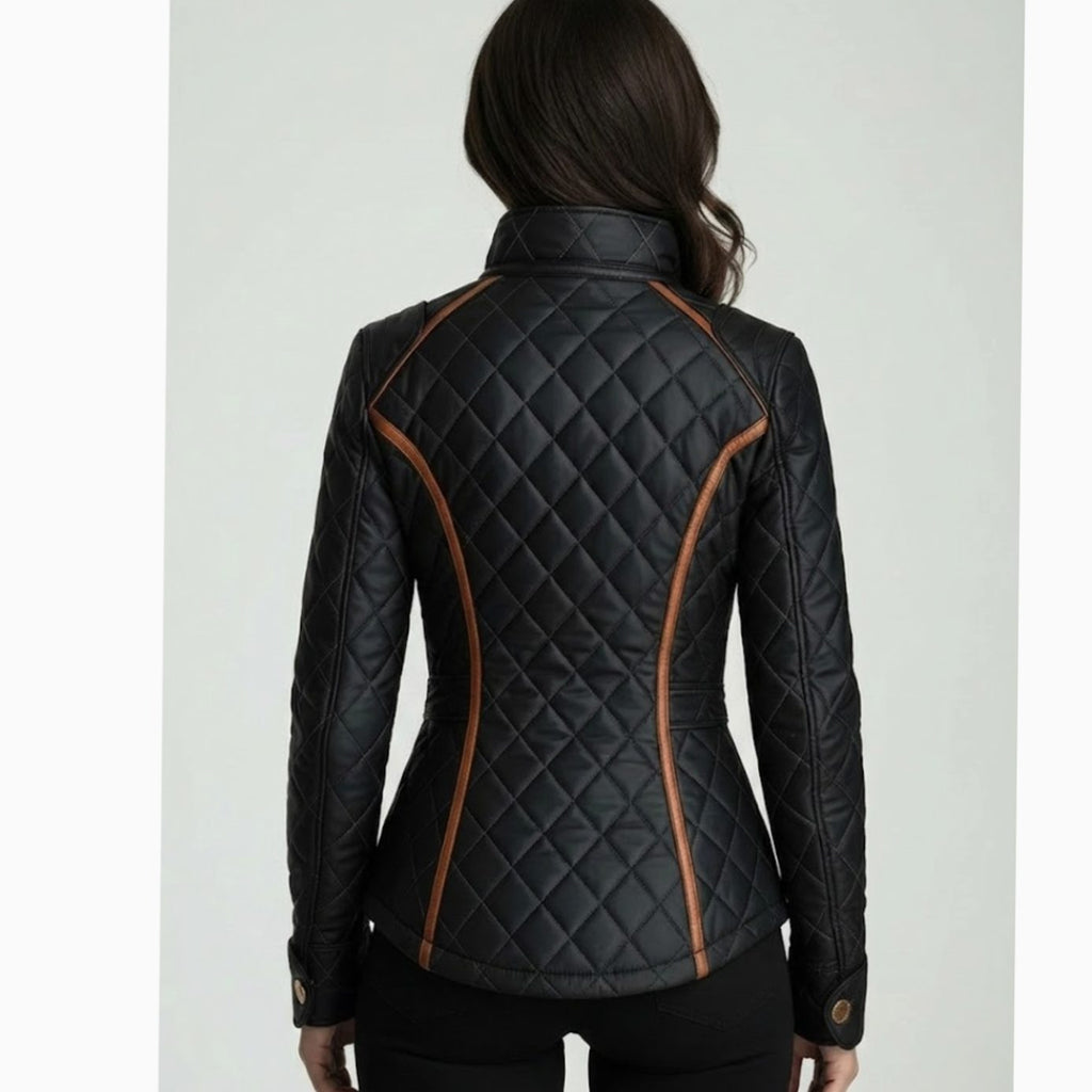Women's Diamond-Quilted Zip-Up Faux Leather Jacket