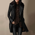 Women's Double-Breasted 3/4 Shearling-Collar Leather Jacket