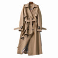 Women's Double-Breasted Belted Long Trench Coat - Beige