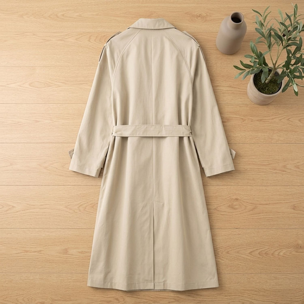 Women's Double-Breasted Belted Long Trench Coat, Beige