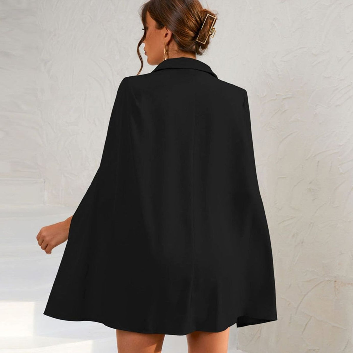 Women's Double-Breasted Cape Blazer Mini Dress Belted Gold Buttons