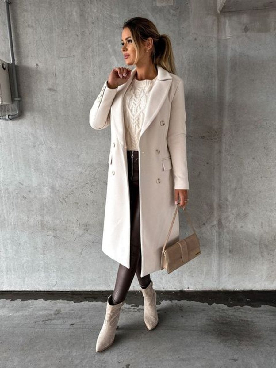 Women's Double-Breasted Long Polyester Overcoat