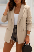 Women's Double-Breasted Longline Tailored Blazer Jacket - Beige