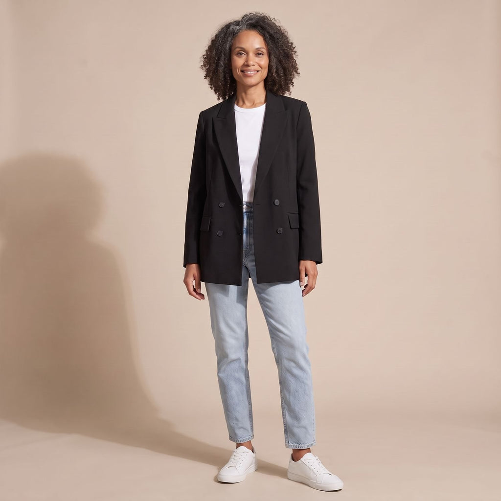 Women's Double-Breasted Tailored Straight-Fit Blazer Jacket