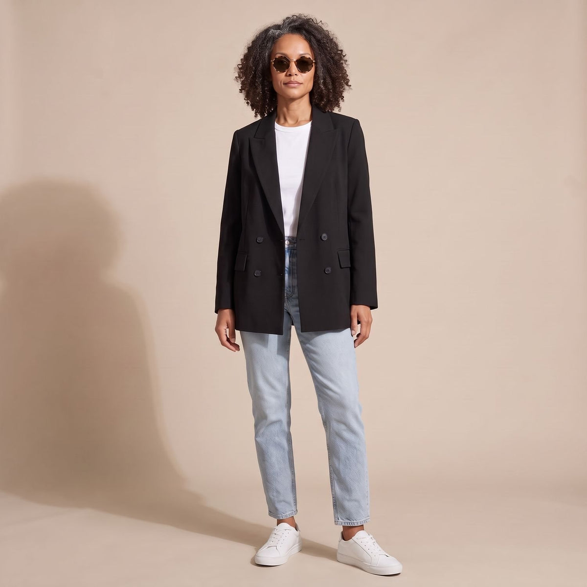Women's Double-Breasted Tailored Straight-Fit Blazer Jacket