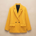 Women's Double-Breasted Tailored Straight-Fit Blazer Jacket - Yellow