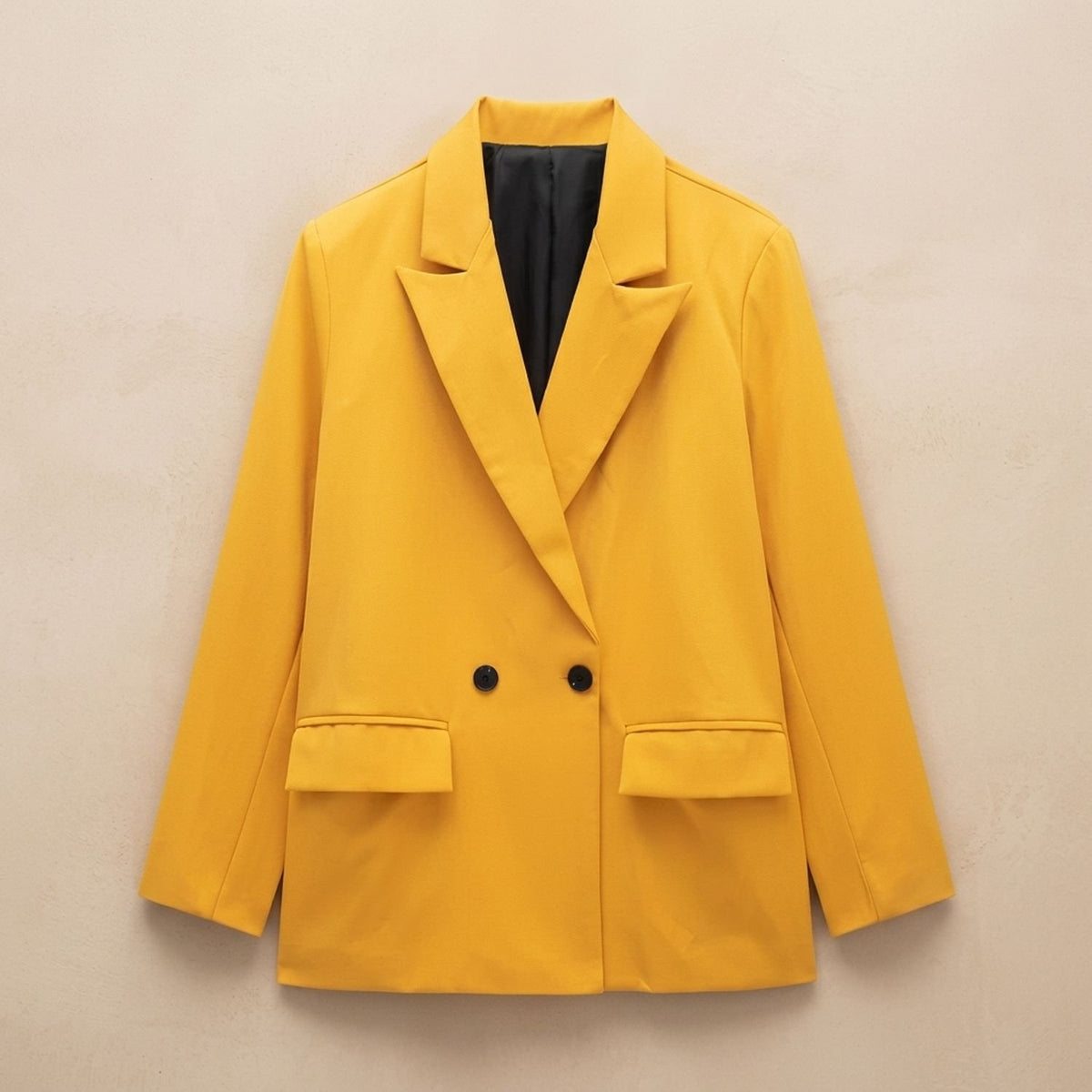 Women's Double-Breasted Tailored Straight-Fit Blazer Jacket - Yellow