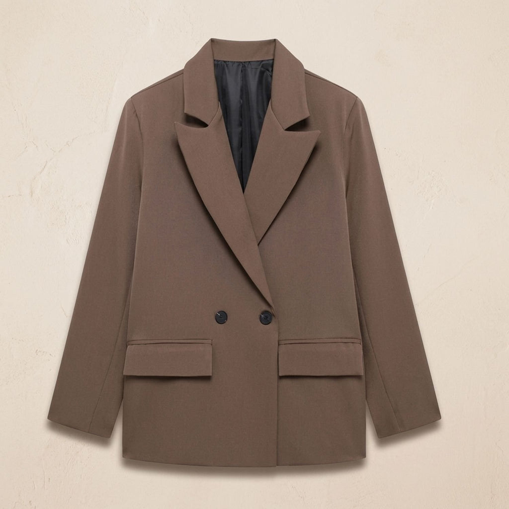 Women's Double-Breasted Tailored Straight-Fit Blazer Jacket - Light Brown
