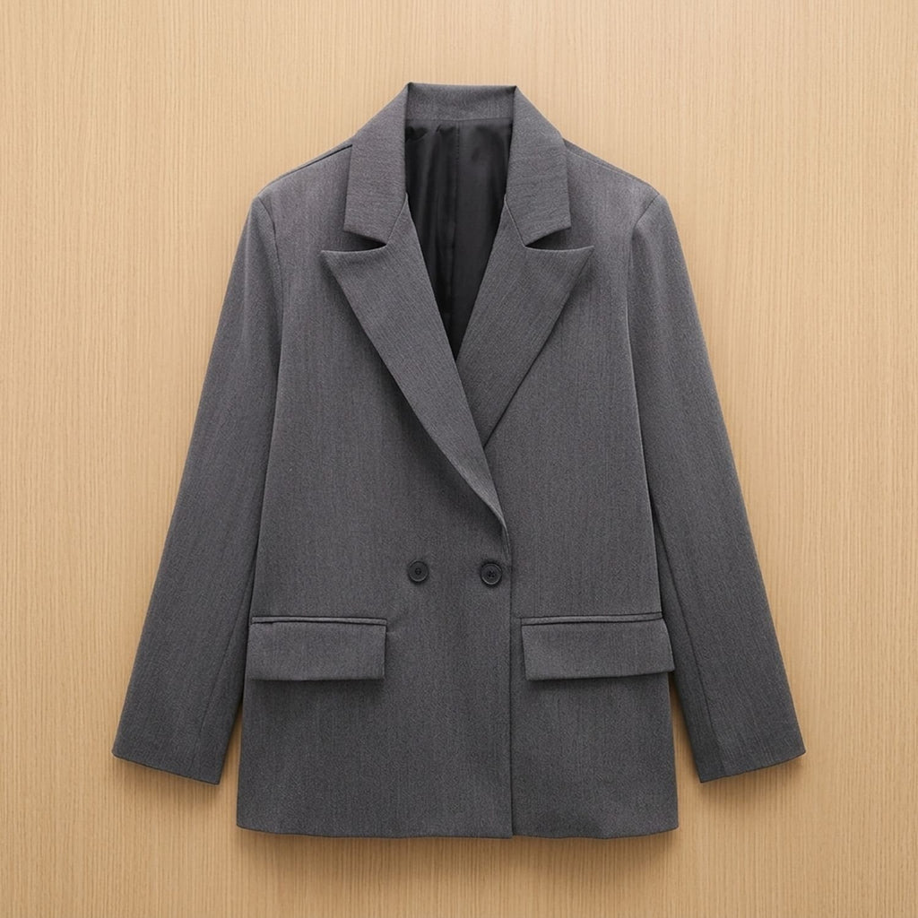 Women's Double-Breasted Tailored Straight-Fit Blazer Jacket - Grey