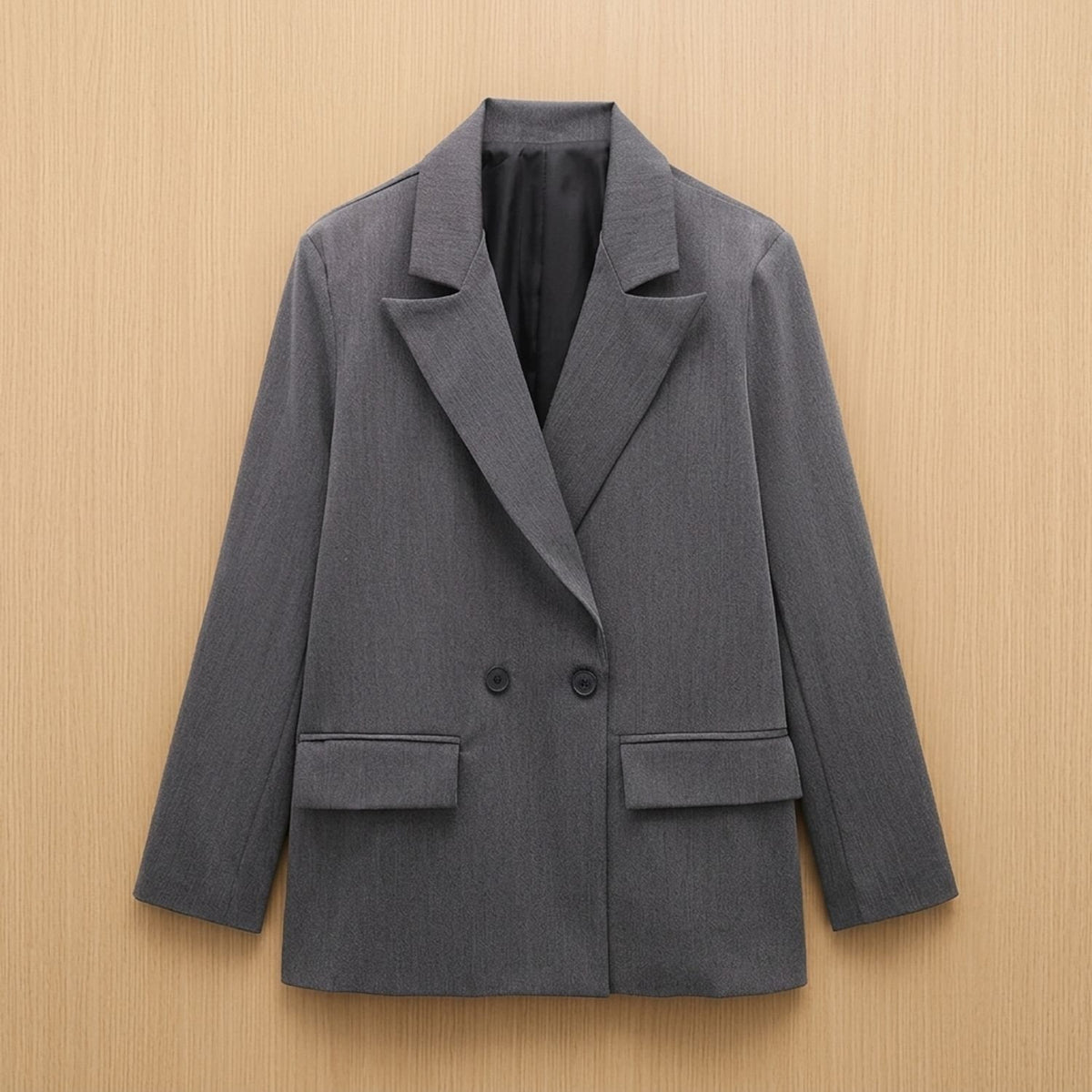Women's Double-Breasted Tailored Straight-Fit Blazer Jacket - Grey