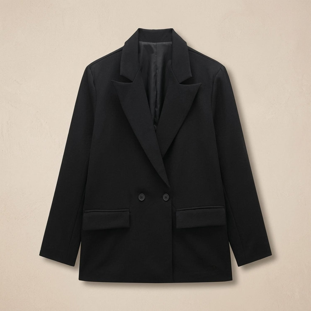 Women's Double-Breasted Tailored Straight-Fit Blazer Jacket - Black