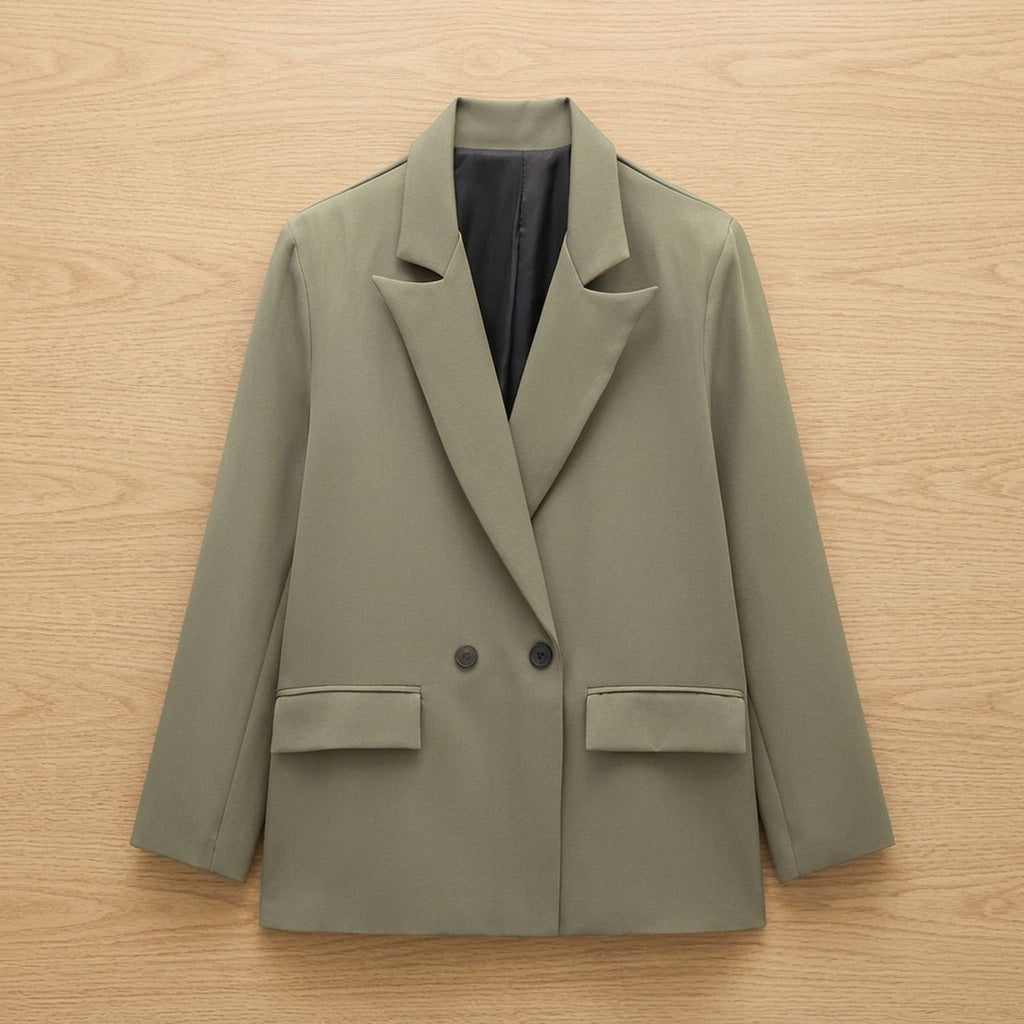 Women's Double-Breasted Tailored Straight-Fit Blazer Jacket - Dark Green